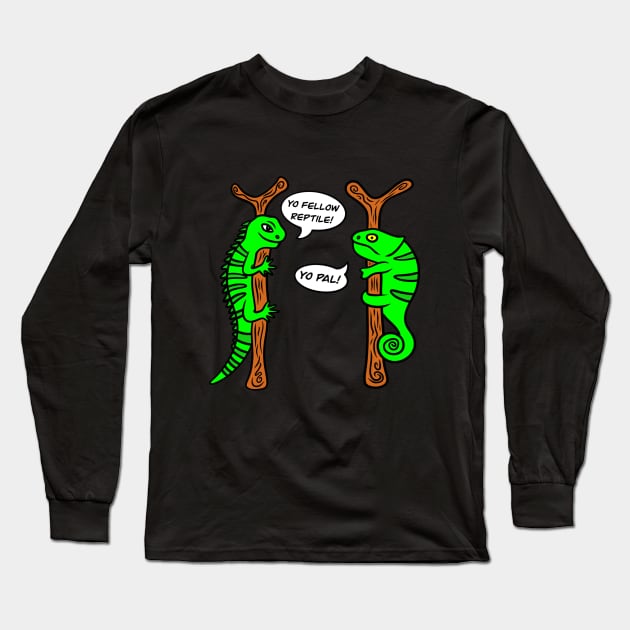 Funny Iguana and Chameleon Long Sleeve T-Shirt by Andrew Hau